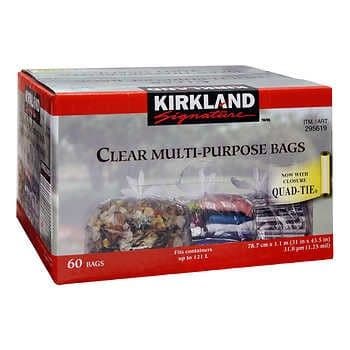 Kirkland Signature Quad tie Clear Multi purpose Bags Garbage Bags Garbage Recycling Delivery NO minimum for Groceries Purchased at COSTCO BUSINESS CENTRE